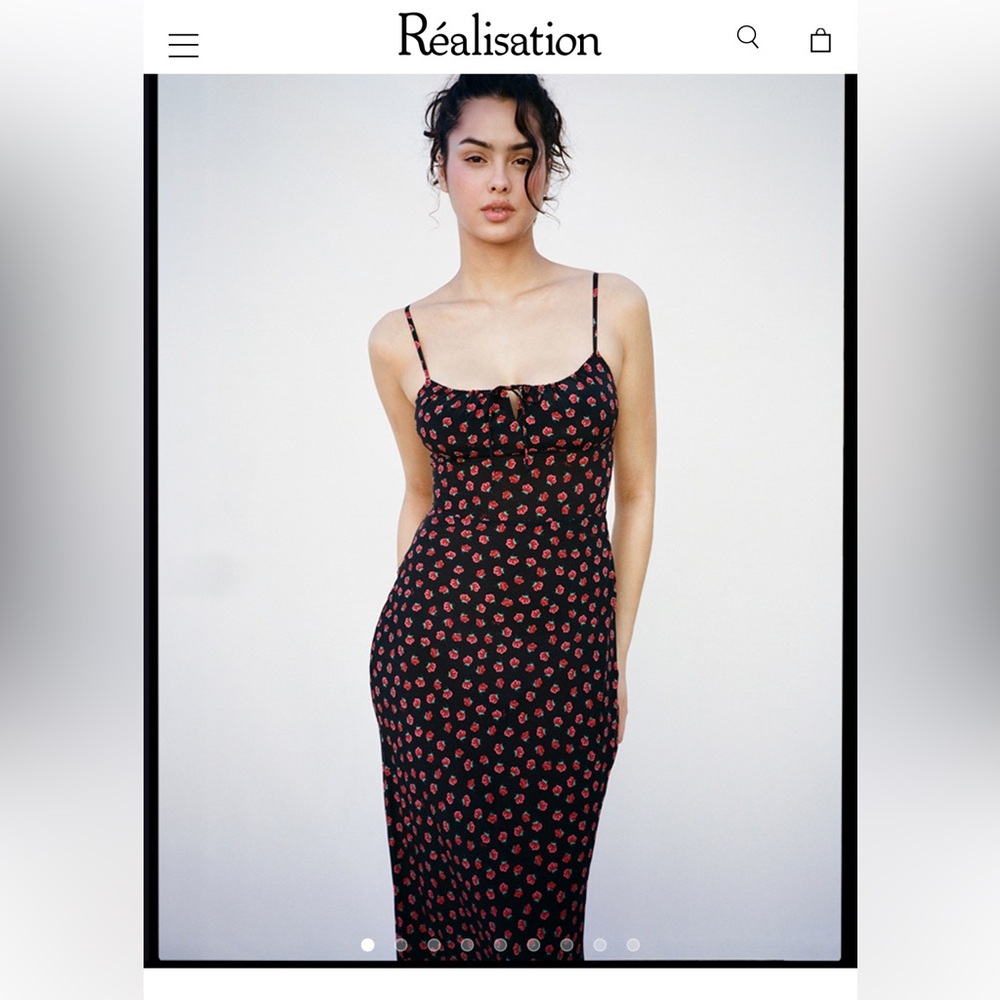 Réalisation Par Black Midi Dress with Red Floral Print